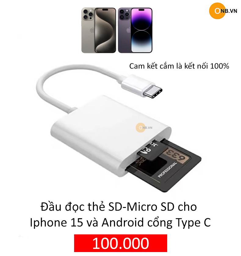 Đầu đọc thẻ SD-Micro SD cho Iphone 15 và Android cổng Type-C