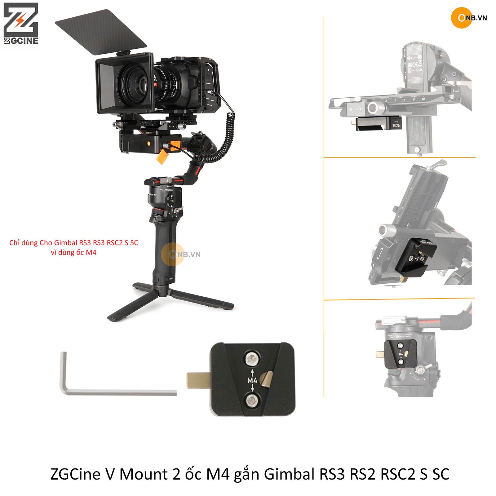 ZGCine V Mount 2 ốc M4 gắn Gimbal RS3 RS2 RSC2 S SC