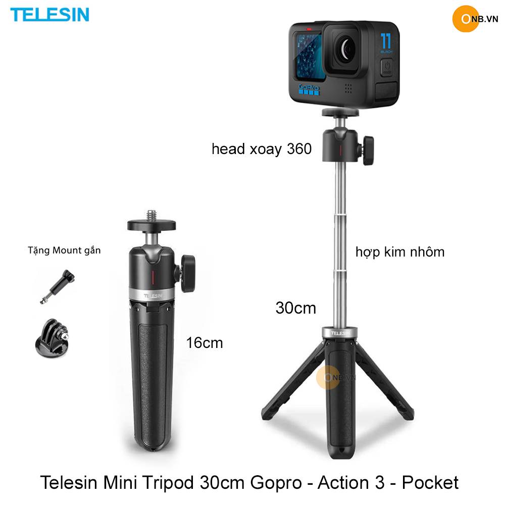 Telesin Mini Tripod 30cm Gopro - Pocket - Action 