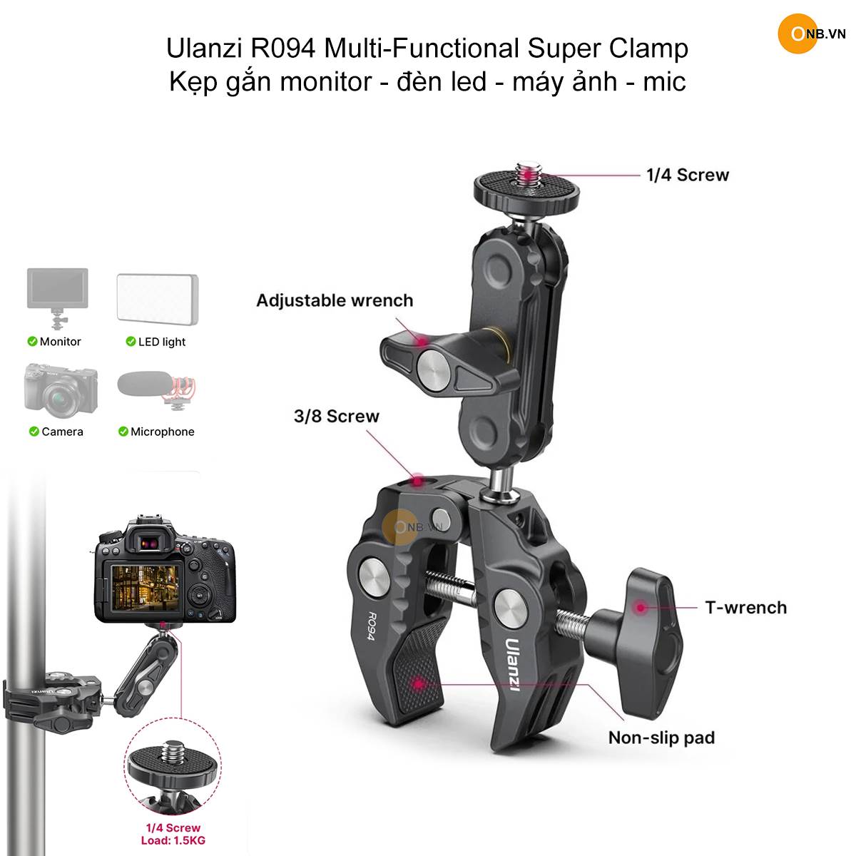 Ulanzi R094 Multi-Functional Super Clamp - Kẹp kim loại Monitor, Đèn Led