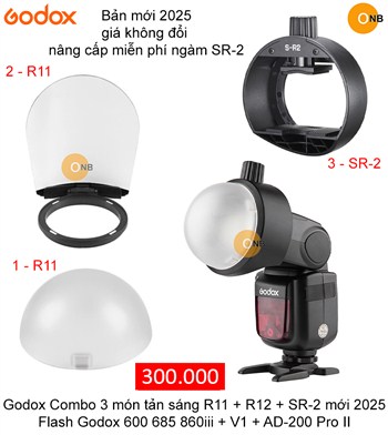 Combo 3 món tản sáng Godox AK-R11 R12 và ngàm SR-2 mới 2025