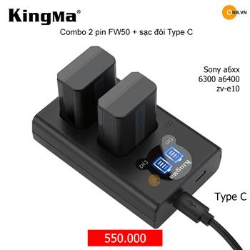 Combo 2 pin Kingma FW50 kèm sạc đôi LCD cho Sony Alpha