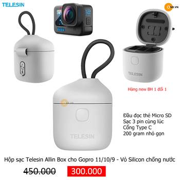 Hộp sạc Telesin Allin Box pin Gopro 12 11 10 9 vỏ silicon