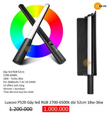 Luxceo P520 Gậy led RGB 2700-6500k dài 52cm 18w-36w