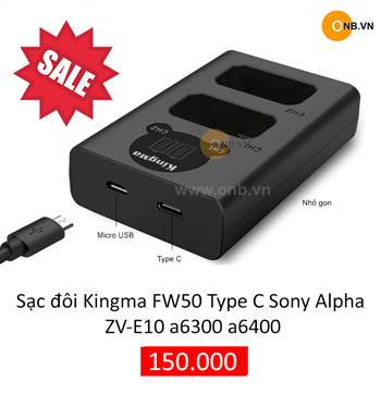 Sạc đôi Kingma FW50 Type C Sony Alpha ZV-E10 a6300 a6400