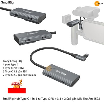 SmallRig Bộ Hub Type C 4-in-1 ra Type C 100w PD + 3.1 + 2.0x2 gắn Mic Thu Âm 4598