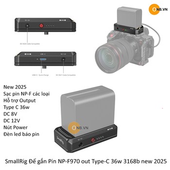 SmallRig Đế gắn Pin NP-F970 out Type-C 36w DC 8V DC 12V 3168b new 2025