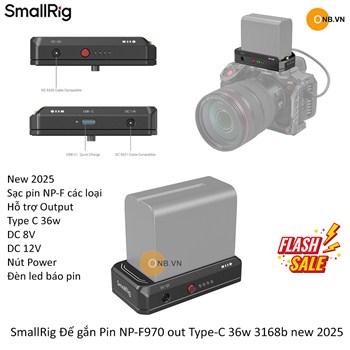 SmallRig Đế gắn Pin NP-F970 out Type-C 36w DC 8V DC 12V 3168b new 2025