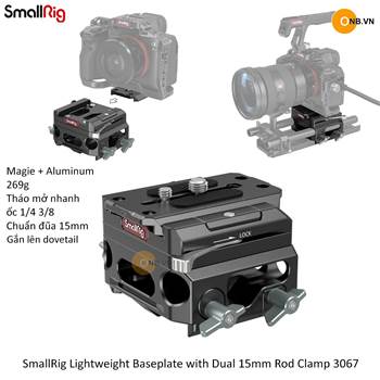 SmallRig Lightweight Base plate with Dual 15mm Rod Clamp 3067