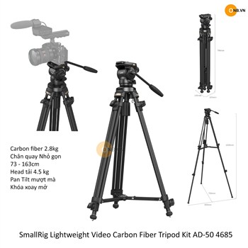 SmallRig Lightweight Video Carbon Fiber Tripod Kit AD-50 4685