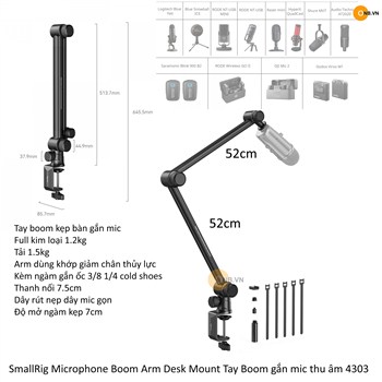 SmallRig Microphone Boom Arm Desk Mount Tay Boom gắn mic thu âm 4303