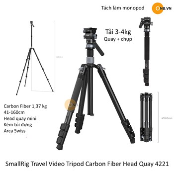 SmallRig Travel Video Tripod Carbon Fiber kèm Head Quay mini 4221