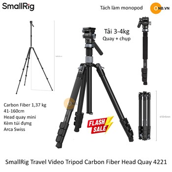 SmallRig Travel Video Tripod Carbon Fiber kèm Head Quay mini 4221
