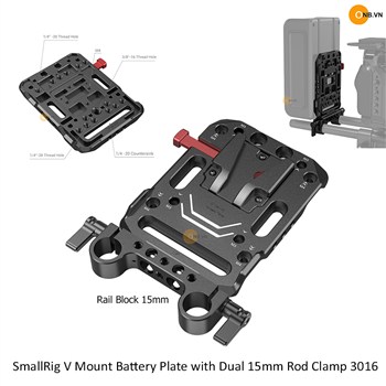 SmallRig V Mount Battery Plate with Dual 15mm Rod Clamp 3016