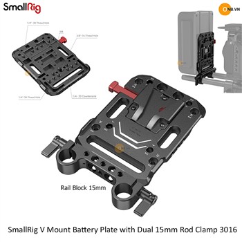 SmallRig V Mount Battery Plate with Dual 15mm Rod Clamp 3016