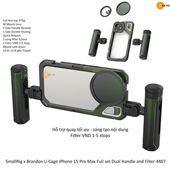 SmallRig x Brandon Li Cage iPhone 15 Pro Max with Dual Handle Remote and Filter 4407