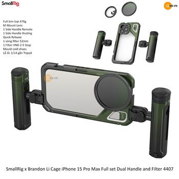 SmallRig x Brandon Li Cage iPhone 15 Pro Max with Dual Handle Remote and Filter 4407
