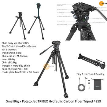 SmallRig x Potato Jet TRIBEX Hydraulic Carbon Fiber Tripod 4259 - Sale 1 cây