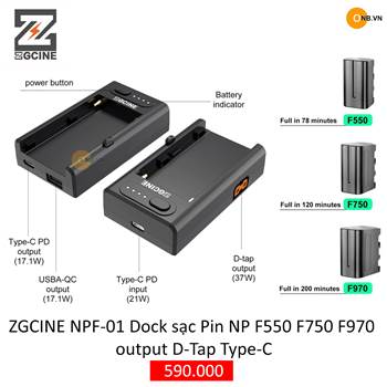 ZGCINE NPF-01 Dock sạc Pin NP F550 F750 F970 output D-Tap Type-C