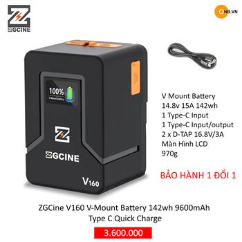 ZGCine V160 V-Mount Battery 142wh 9600mAh Type C Quick Charge