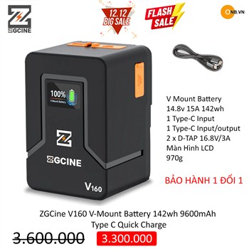 ZGCine V160 V-Mount Batte3.300.000yr 142wh 9600mAh PD Quick Charge