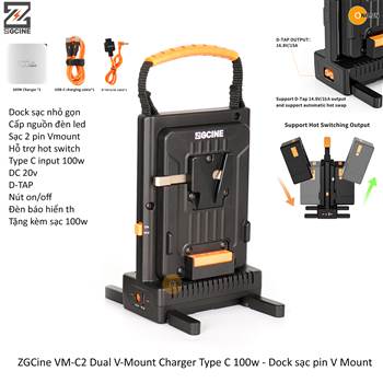 ZGCine VM-C2 Dual V-Mount Charger Type C 100w - Dock Sạc Pin V Mount